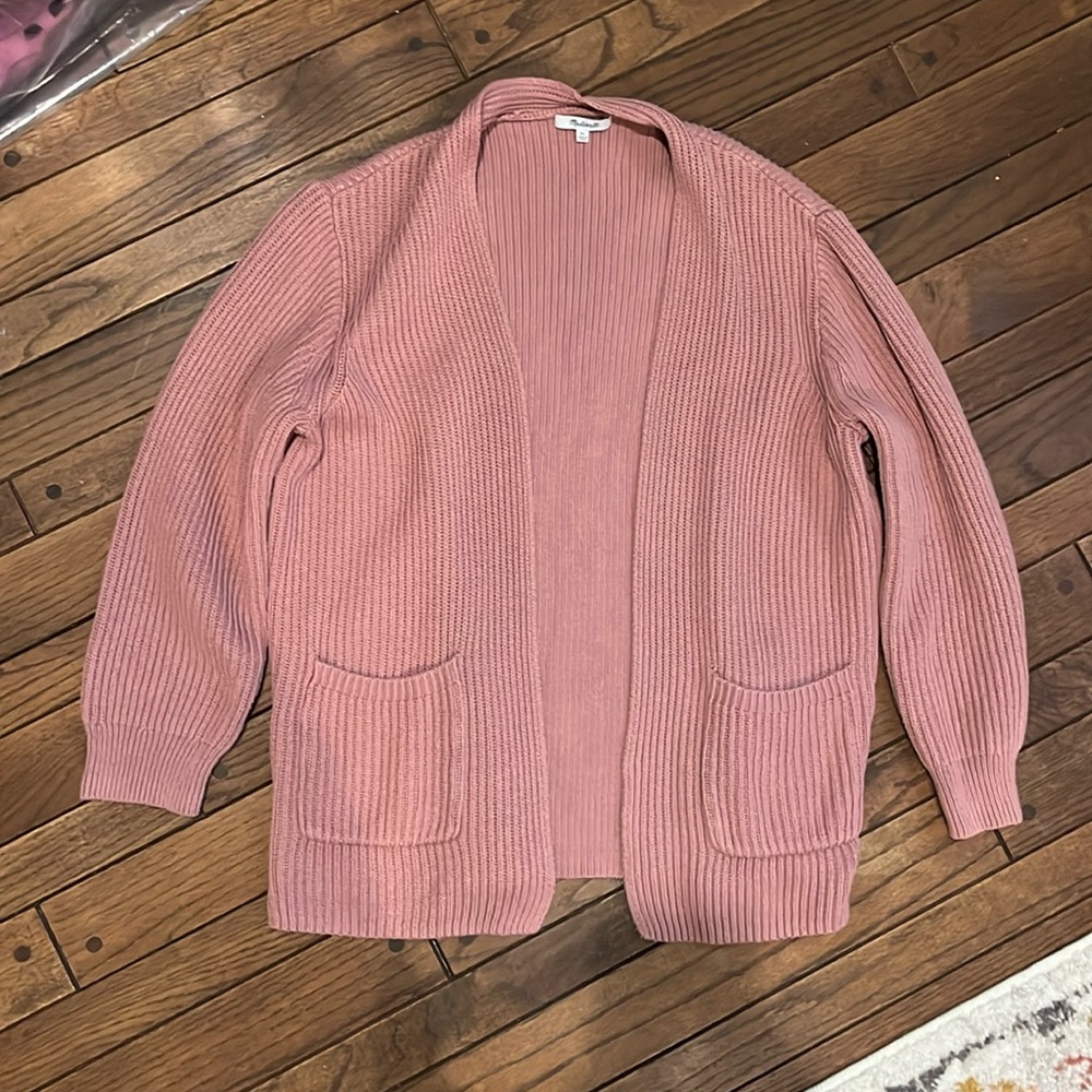 Madewell Nolan Ribbed Open Front Cardigan Dusty Blush Pink Size XL